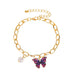 Wholesale Color Butterfly Alloy Pearl Thick Chain Bracelet JDC-BT-A028 Bracelet 妙雅 03KC purple 3933 Wholesale Jewelry JoyasDeChina Joyas De China
