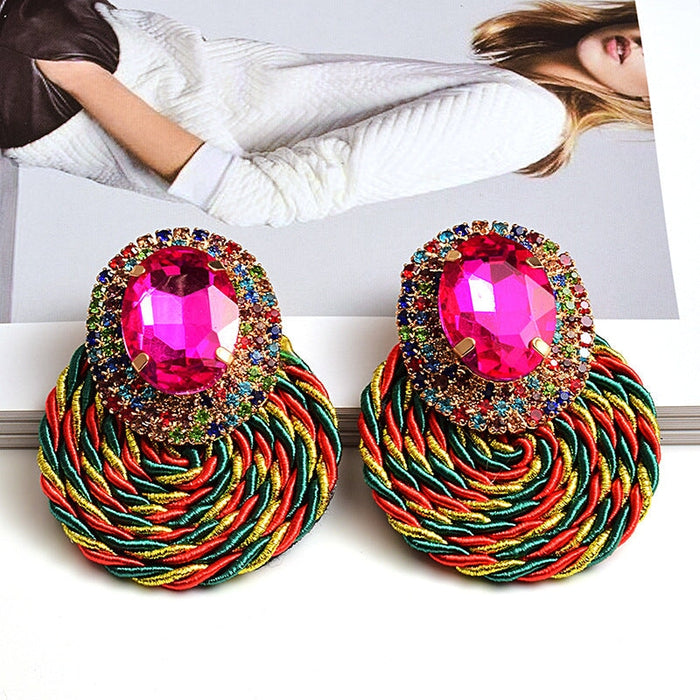 Wholesale Color Crystal Rhinestone Round Earrings JDC-ES-SK018 Earrings 深刻 silver Wholesale Jewelry JoyasDeChina Joyas De China