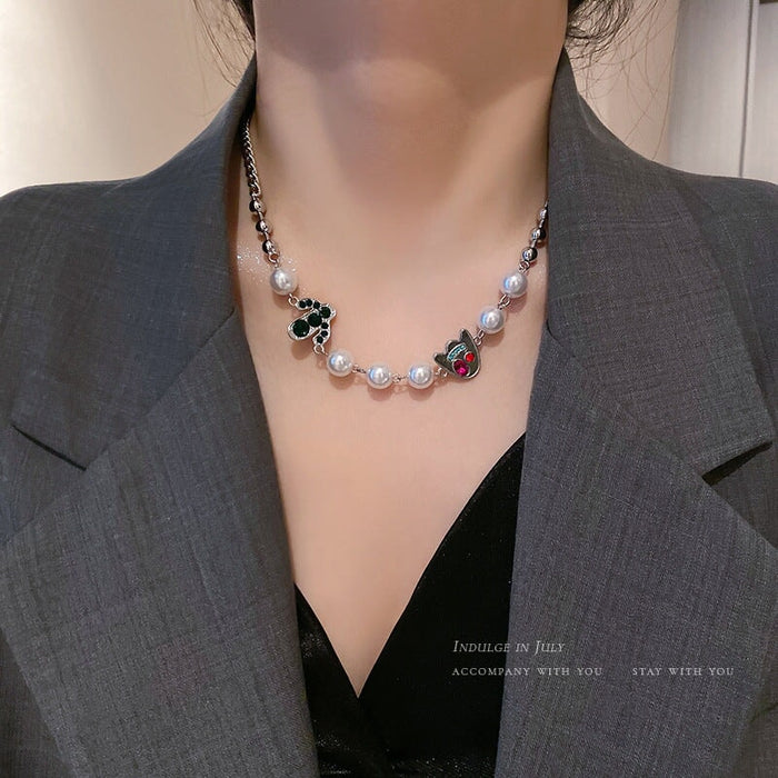 Wholesale color glazed daisy flower pearl alloy necklace JDC-NE-BaoY004 Necklaces 宝钰 2 Wholesale Jewelry JoyasDeChina Joyas De China