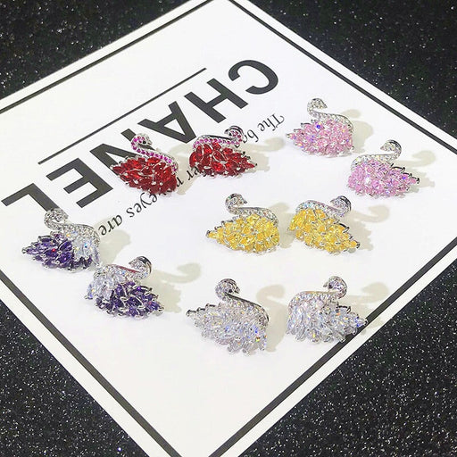 Wholesale color gradient zircon swan stud earrings MOQ≥2 JDC-ES-Kas002 Earrings 卡诗 Wholesale Jewelry JoyasDeChina Joyas De China