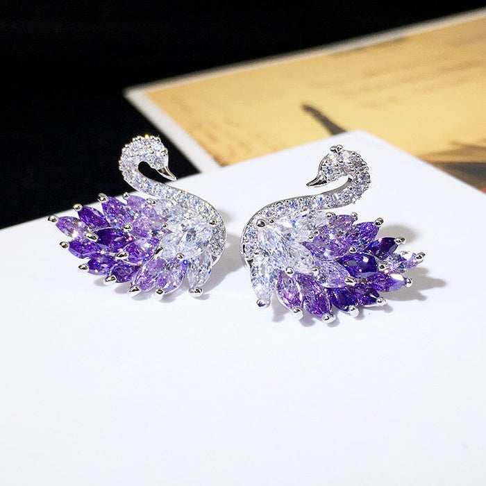 Wholesale color gradient zircon swan stud earrings MOQ≥2 JDC-ES-Kas002 Earrings 卡诗 purple MOQ2 Wholesale Jewelry JoyasDeChina Joyas De China