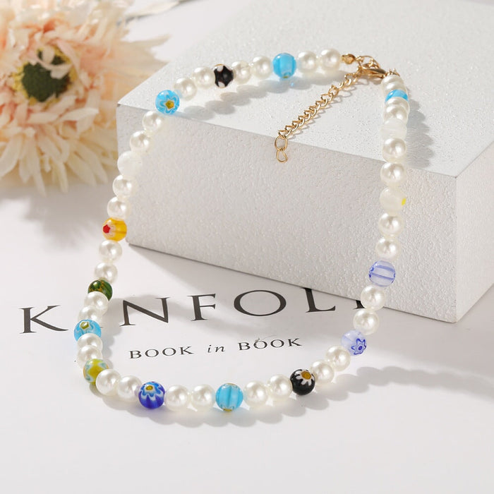 Wholesale color pearl color Bohemian Flower Beaded Chain female JDC-NE-F044 Necklaces 韩之尚 Wholesale Jewelry JoyasDeChina Joyas De China
