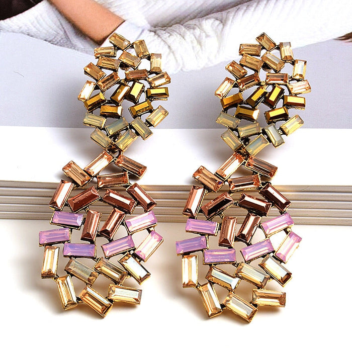 Wholesale Color Rhinestone Alloy Earrings JDC-ES-SK072 Earrings 深刻 pink Wholesale Jewelry JoyasDeChina Joyas De China