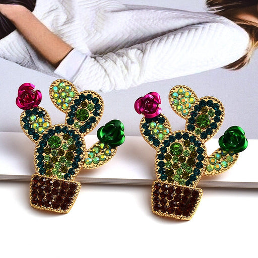 Wholesale Color Rhinestone Cactus Alloy Earrings JDC-ES-SK099 Earrings 深刻 Wholesale Jewelry JoyasDeChina Joyas De China