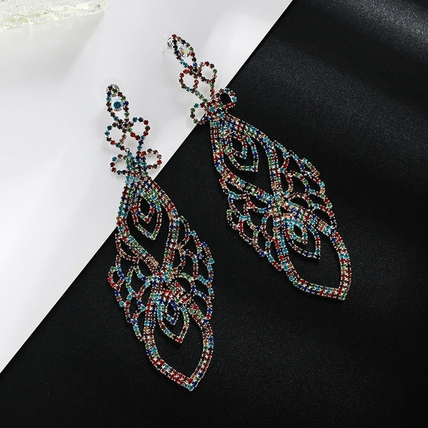 Wholesale Color Rhinestone Crystal Long Large Earrings JDC-ES-ZHONGW018 Earrings 众薇 Wholesale Jewelry JoyasDeChina Joyas De China