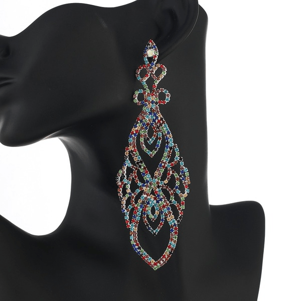 Wholesale Color Rhinestone Crystal Long Large Earrings JDC-ES-ZHONGW018 Earrings 众薇 Wholesale Jewelry JoyasDeChina Joyas De China