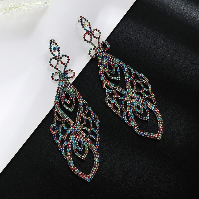 Wholesale Color Rhinestone Crystal Long Large Earrings JDC-ES-ZHONGW018 Earrings 众薇 Gold + White Diamond Wholesale Jewelry JoyasDeChina Joyas De China