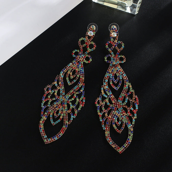 Wholesale Color Rhinestone Crystal Long Large Earrings JDC-ES-ZHONGW018 Earrings 众薇 Silver + Colored Diamonds Wholesale Jewelry JoyasDeChina Joyas De China