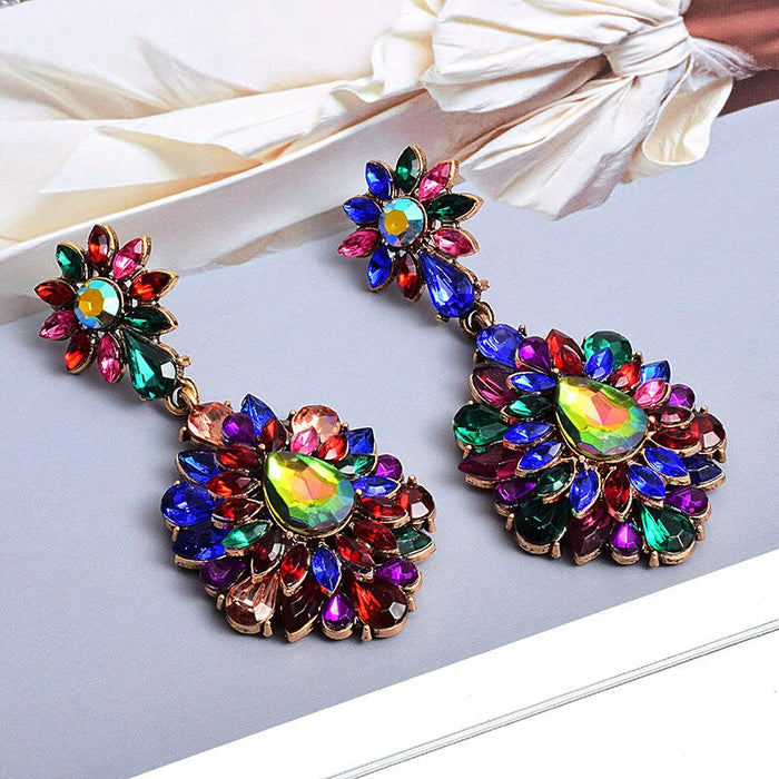 Wholesale Color Rhinestone Flower Shape Electroplating Alloy Earrings JDC-ES-SK030 Earrings 深刻 Wholesale Jewelry JoyasDeChina Joyas De China