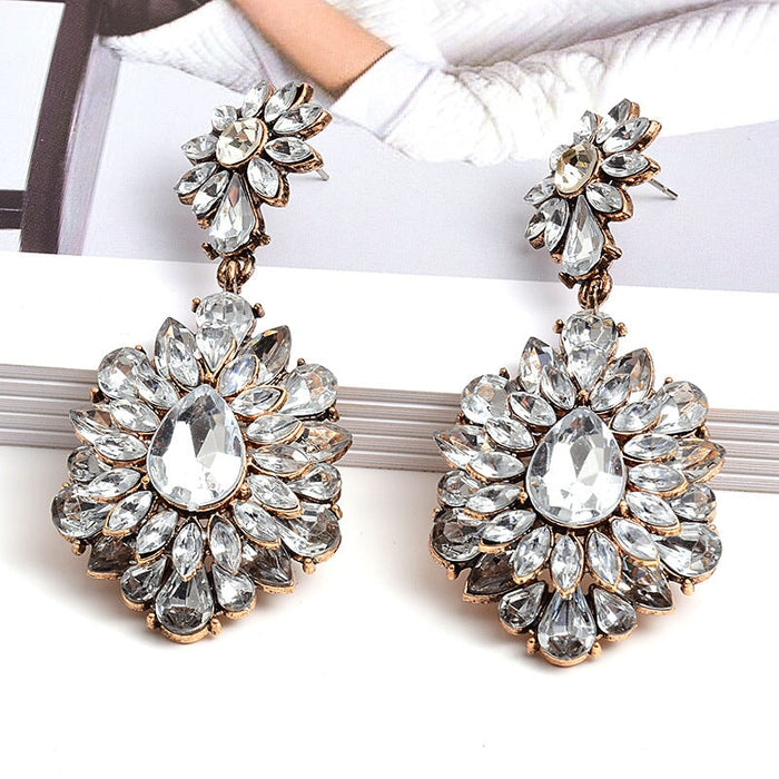 Wholesale Color Rhinestone Flower Shape Electroplating Alloy Earrings JDC-ES-SK030 Earrings 深刻 Wholesale Jewelry JoyasDeChina Joyas De China
