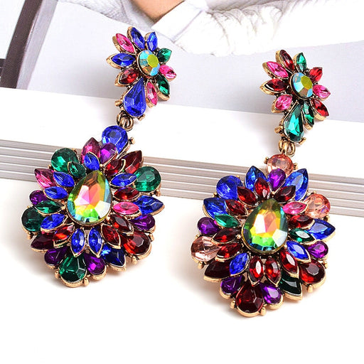 Wholesale Color Rhinestone Flower Shape Electroplating Alloy Earrings JDC-ES-SK030 Earrings 深刻 Wholesale Jewelry JoyasDeChina Joyas De China