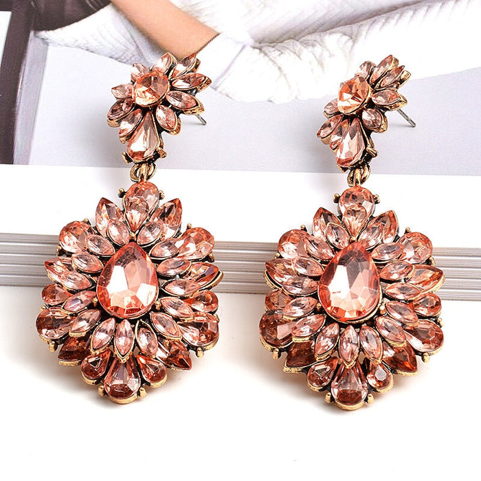 Wholesale Color Rhinestone Flower Shape Electroplating Alloy Earrings JDC-ES-SK030 Earrings 深刻 color Wholesale Jewelry JoyasDeChina Joyas De China