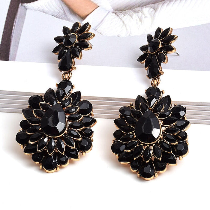 Wholesale Color Rhinestone Flower Shape Electroplating Alloy Earrings JDC-ES-SK030 Earrings 深刻 green Wholesale Jewelry JoyasDeChina Joyas De China