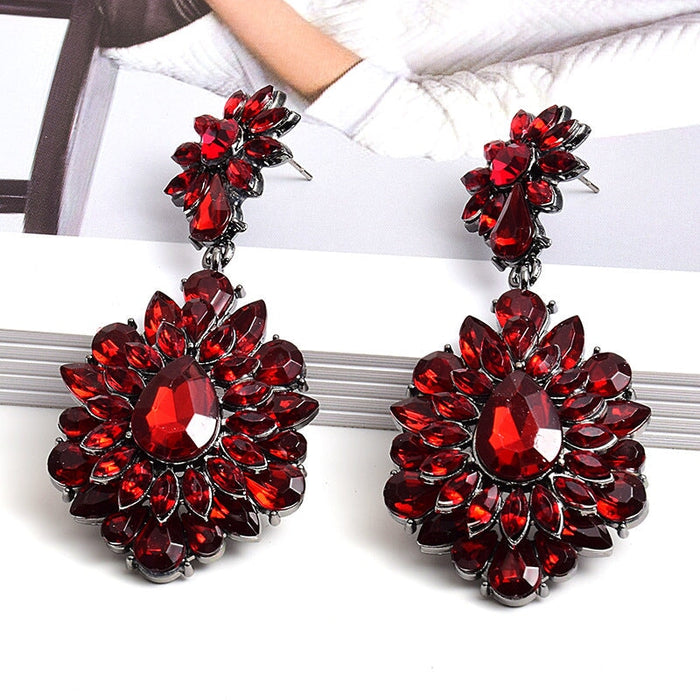 Wholesale Color Rhinestone Flower Shape Electroplating Alloy Earrings JDC-ES-SK030 Earrings 深刻 white Wholesale Jewelry JoyasDeChina Joyas De China