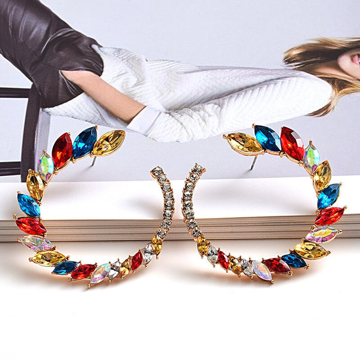 Wholesale Color Rhinestone Metal Round Electroplated Alloy Earrings JDC-ES-SK091 Earrings 深刻 Wholesale Jewelry JoyasDeChina Joyas De China