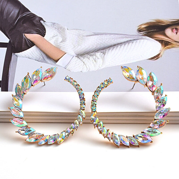 Wholesale Color Rhinestone Metal Round Electroplated Alloy Earrings JDC-ES-SK091 Earrings 深刻 AB Wholesale Jewelry JoyasDeChina Joyas De China