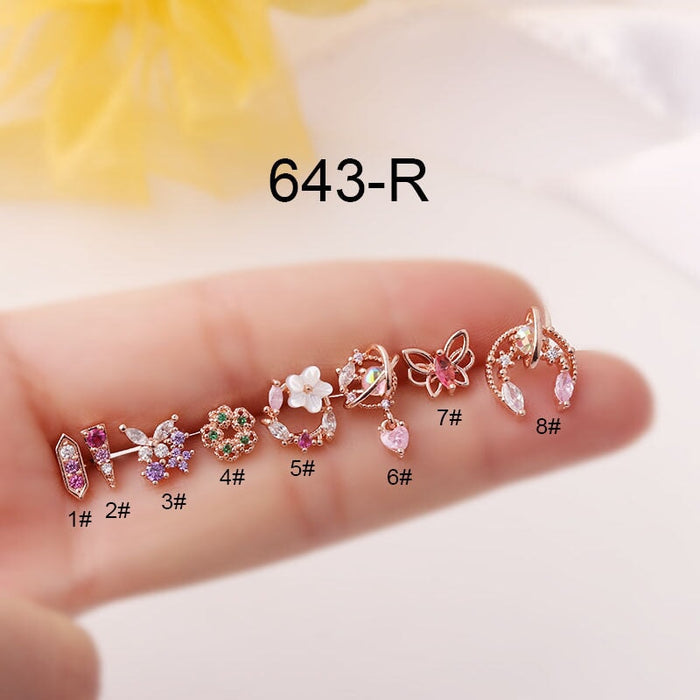 Wholesale color thin rod titanium steel screw cartilage stud earrings puncture MOQ≥2 JDC-ES-Henst005 Piercings 亨森 Rose Gold 1# Wholesale Jewelry JoyasDeChina Joyas De China