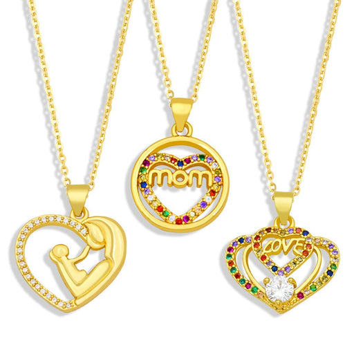 Wholesale color zircon peach heart mother's day necklace JDC-NE-AOS005 Necklaces 翱昇 Wholesale Jewelry JoyasDeChina Joyas De China