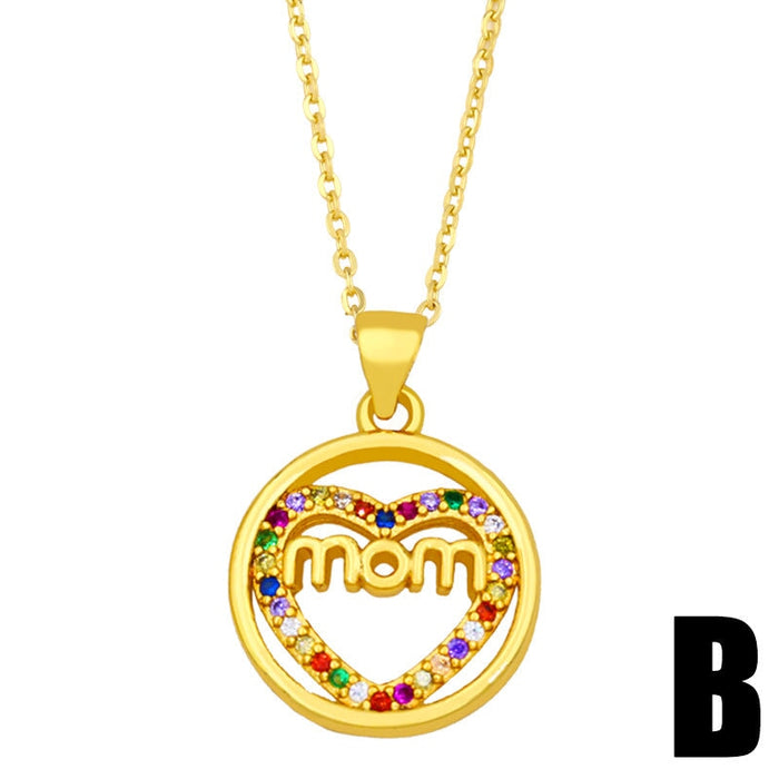 Wholesale color zircon peach heart mother's day necklace JDC-NE-AOS005 Necklaces 翱昇 B Wholesale Jewelry JoyasDeChina Joyas De China