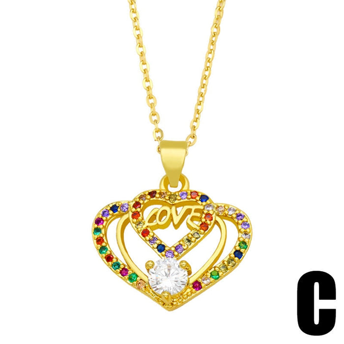 Wholesale color zircon peach heart mother's day necklace JDC-NE-AOS005 Necklaces 翱昇 C Wholesale Jewelry JoyasDeChina Joyas De China