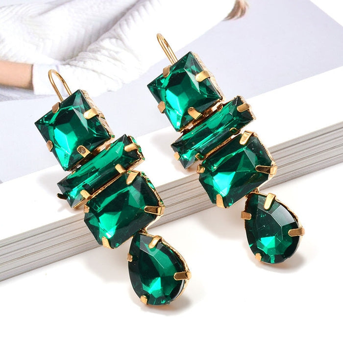 Wholesale Colored Rhinestone Metal Earrings JDC-ES-SK038 Earrings 深刻 Green Wholesale Jewelry JoyasDeChina Joyas De China