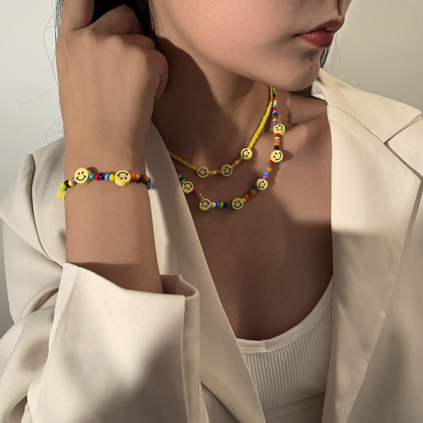 Bulk Jewelry Wholesale colored rice beads colored smiley face rice bead necklace JDC-NE-KunJ036 Wholesale factory from China YIWU China