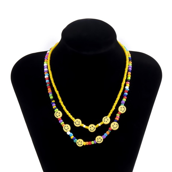 Bulk Jewelry Wholesale colored rice beads colored smiley face rice bead necklace JDC-NE-KunJ036 Wholesale factory from China YIWU China