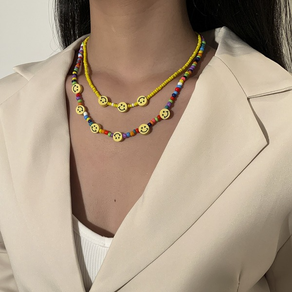 Bulk Jewelry Wholesale colored rice beads colored smiley face rice bead necklace JDC-NE-KunJ036 Wholesale factory from China YIWU China