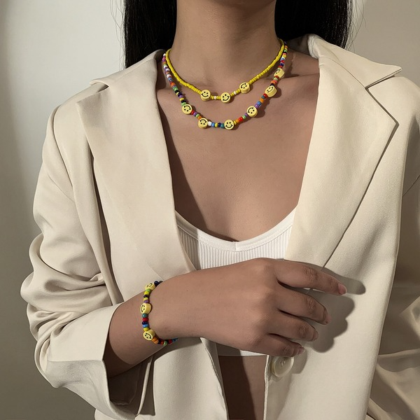 Bulk Jewelry Wholesale colored rice beads colored smiley face rice bead necklace JDC-NE-KunJ036 Wholesale factory from China YIWU China