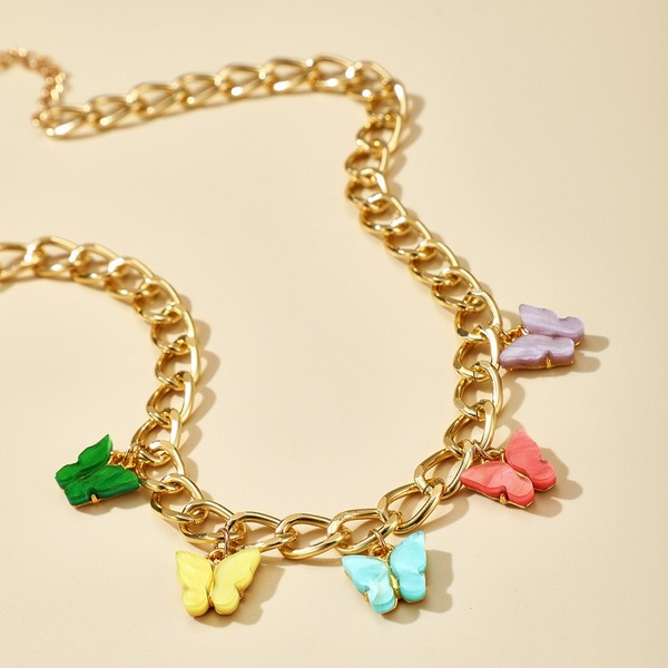 Bulk Jewelry Wholesale colorful alloy thick chain butterfly necklace JDC-NE-C029 Wholesale factory from China YIWU China