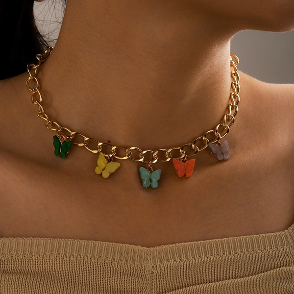 Bulk Jewelry Wholesale colorful alloy thick chain butterfly necklace JDC-NE-C029 Wholesale factory from China YIWU China
