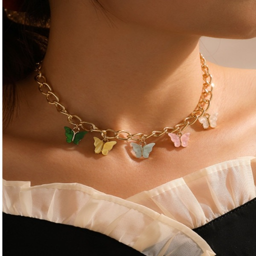 Bulk Jewelry Wholesale colorful alloy thick chain butterfly necklace JDC-NE-C029 Wholesale factory from China YIWU China