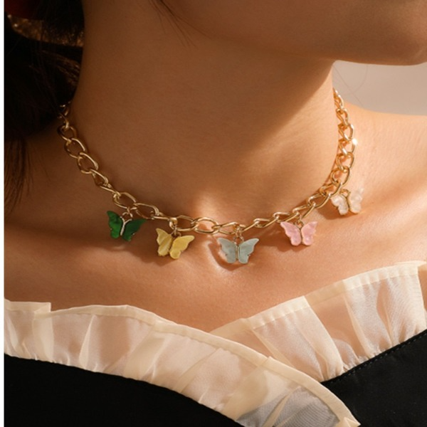 Bulk Jewelry Wholesale colorful alloy thick chain butterfly necklace JDC-NE-C029 Wholesale factory from China YIWU China