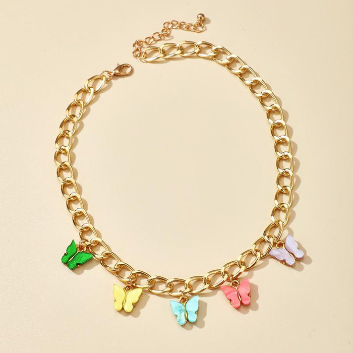 Bulk Jewelry Wholesale colorful alloy thick chain butterfly necklace JDC-NE-C029 Wholesale factory from China YIWU China