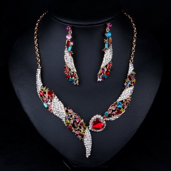 Wholesale colorful crystal necklace earrings jewelry set JDC-ST-Qianm001 Suit 千漠 Wholesale Jewelry JoyasDeChina Joyas De China