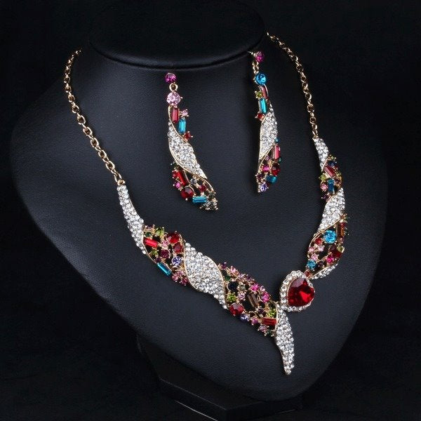 Wholesale colorful crystal necklace earrings jewelry set JDC-ST-Qianm001 Suit 千漠 Wholesale Jewelry JoyasDeChina Joyas De China