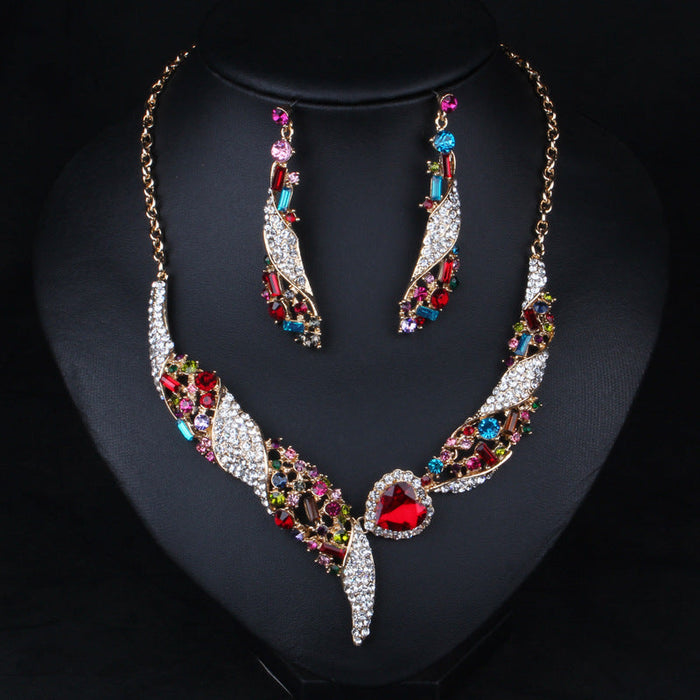 Wholesale colorful crystal necklace earrings jewelry set JDC-ST-Qianm001 Suit 千漠 multicolor Wholesale Jewelry JoyasDeChina Joyas De China