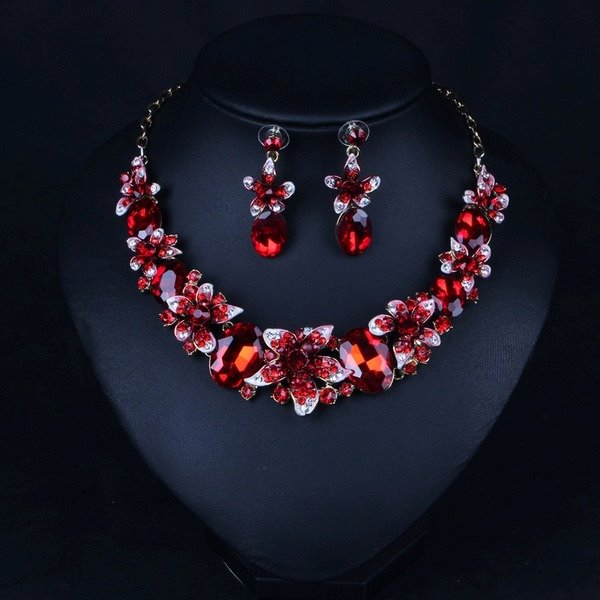 Wholesale colorful crystal necklace earrings set JDC-ST-Linl003 Suit 琳琅 Wholesale Jewelry JoyasDeChina Joyas De China