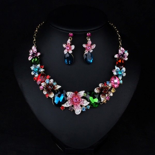 Wholesale colorful crystal necklace earrings set JDC-ST-Linl003 Suit 琳琅 Wholesale Jewelry JoyasDeChina Joyas De China