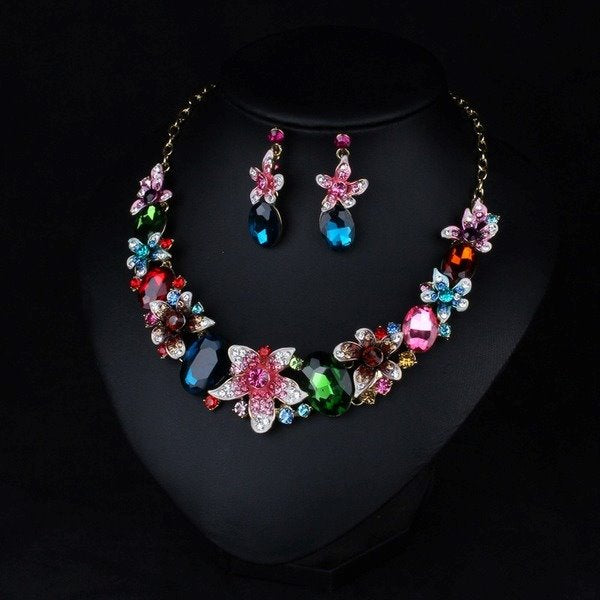 Wholesale colorful crystal necklace earrings set JDC-ST-Linl003 Suit 琳琅 Wholesale Jewelry JoyasDeChina Joyas De China