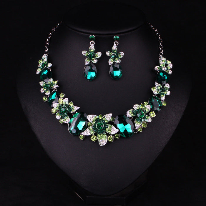 Wholesale colorful crystal necklace earrings set JDC-ST-Linl003 Suit 琳琅 Red Wholesale Jewelry JoyasDeChina Joyas De China