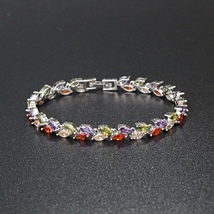 Wholesale colorful crystal willow leaf copper zircon bracelet MOQ≥2 JDC-BT-Kas003 Bracelet 卡诗 Wholesale Jewelry JoyasDeChina Joyas De China