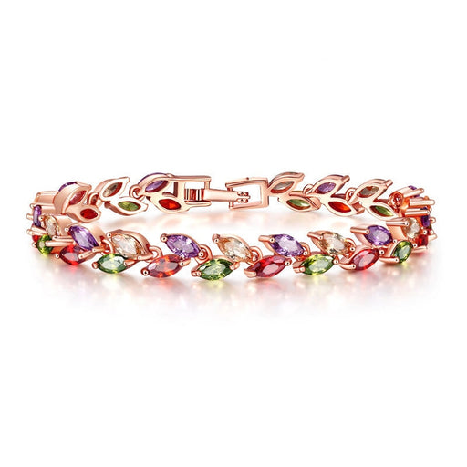 Wholesale colorful crystal willow leaf copper zircon bracelet MOQ≥2 JDC-BT-Kas003 Bracelet 卡诗 Wholesale Jewelry JoyasDeChina Joyas De China