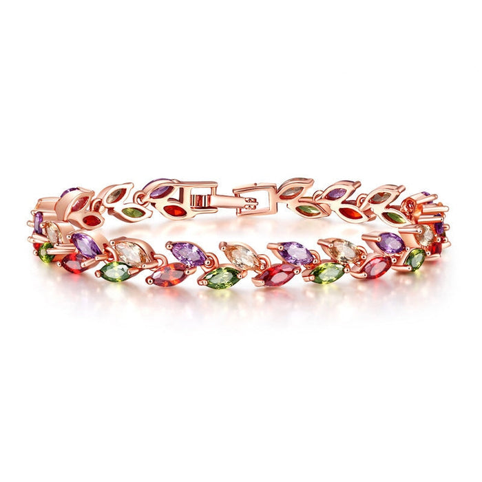 Wholesale colorful crystal willow leaf copper zircon bracelet MOQ≥2 JDC-BT-Kas003 Bracelet 卡诗 Wholesale Jewelry JoyasDeChina Joyas De China