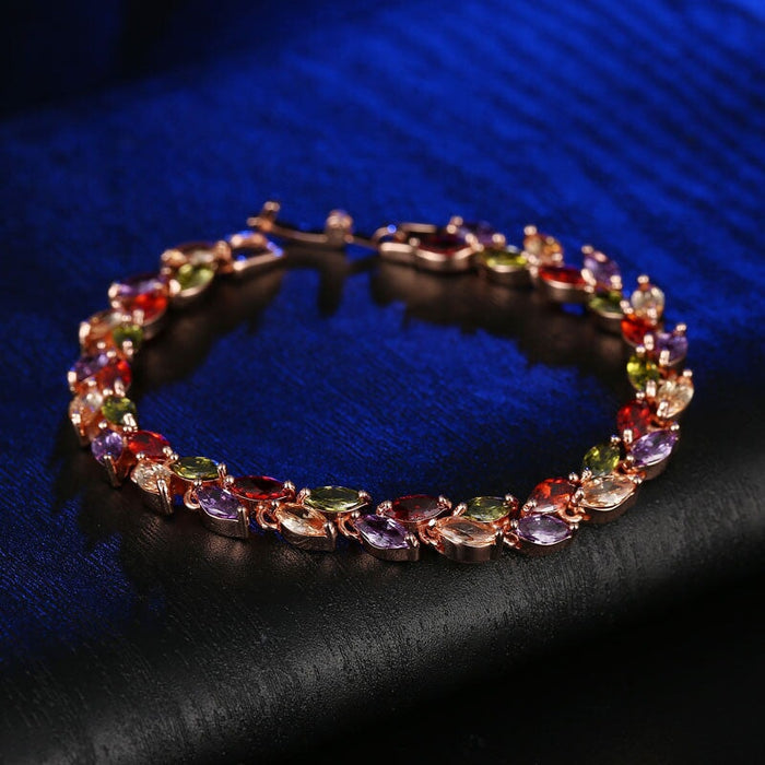 Wholesale colorful crystal willow leaf copper zircon bracelet MOQ≥2 JDC-BT-Kas003 Bracelet 卡诗 Wholesale Jewelry JoyasDeChina Joyas De China