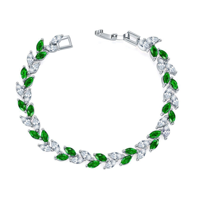 Wholesale colorful crystal willow leaf copper zircon bracelet MOQ≥2 JDC-BT-Kas003 Bracelet 卡诗 Wholesale Jewelry JoyasDeChina Joyas De China