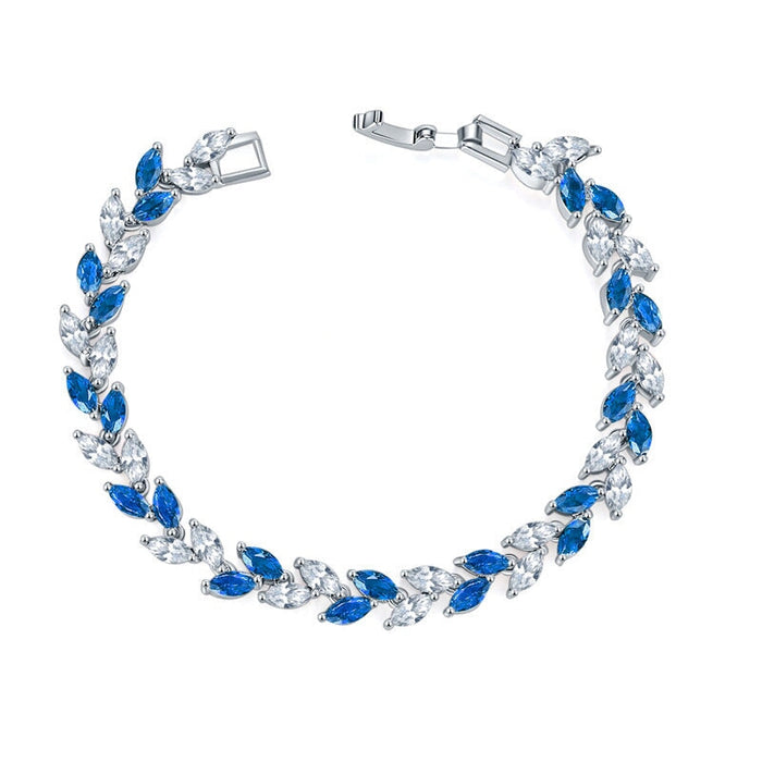Wholesale colorful crystal willow leaf copper zircon bracelet MOQ≥2 JDC-BT-Kas003 Bracelet 卡诗 Blue 17MOQ2 Wholesale Jewelry JoyasDeChina Joyas De China