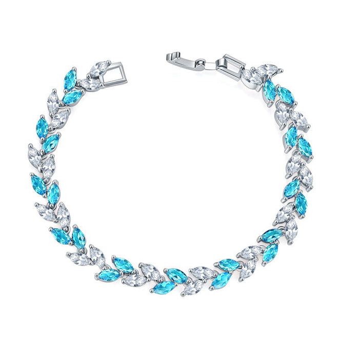 Wholesale colorful crystal willow leaf copper zircon bracelet MOQ≥2 JDC-BT-Kas003 Bracelet 卡诗 Blue diamond 17MOQ2 Wholesale Jewelry JoyasDeChina Joyas De China