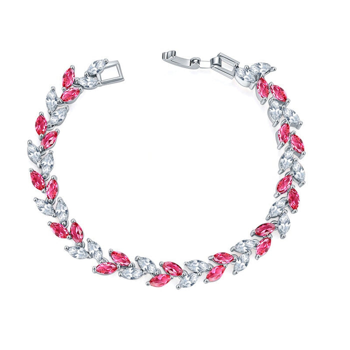 Wholesale colorful crystal willow leaf copper zircon bracelet MOQ≥2 JDC-BT-Kas003 Bracelet 卡诗 Red 17MOQ2 Wholesale Jewelry JoyasDeChina Joyas De China
