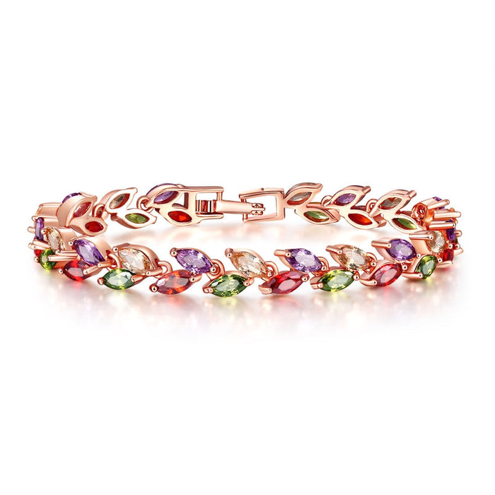Wholesale colorful crystal willow leaf copper zircon bracelet MOQ≥2 JDC-BT-Kas003 Bracelet 卡诗 Rose gold 17MOQ2 Wholesale Jewelry JoyasDeChina Joyas De China